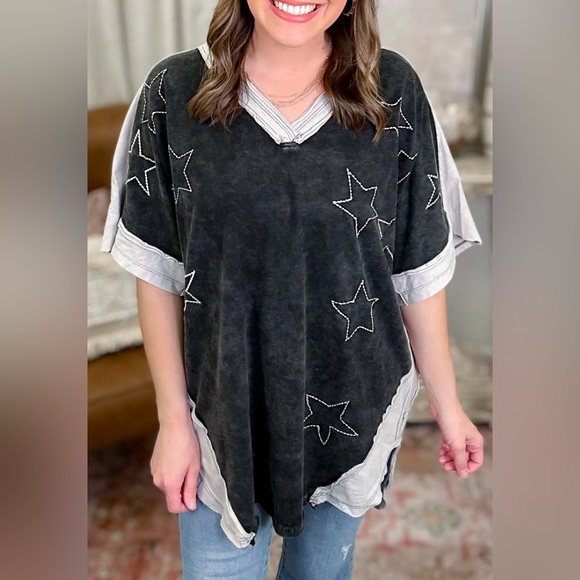 Black and Gray Oversized Boxy T-Shirt with Cuffed Sleeves - Picture 1 of 1